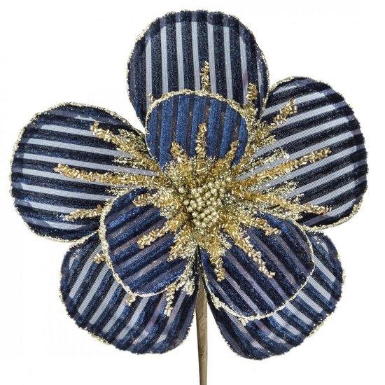 Granatowy kwiat dekoracyjny na choinkę ze złotym akcentem 20 cm Eurofirany - ∅ 20 cm - granatowy