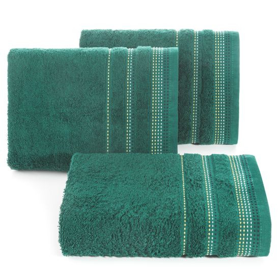 Ręcznik z bawełny z ozdobnym stebnowaniem 30x50cm - 30 X 50 cm - butelkowy zielony