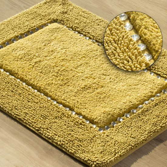 Chic musztardowy dywan łazienkowy z kryształami w stylu glamour z kryształkami 50x70 cm Eurofirany - 50 X 70 cm - musztardowy