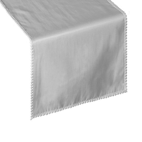 Srebrny bieżnik z pomponami kolekcja Premium 35x140 cm - 35 X 140 cm