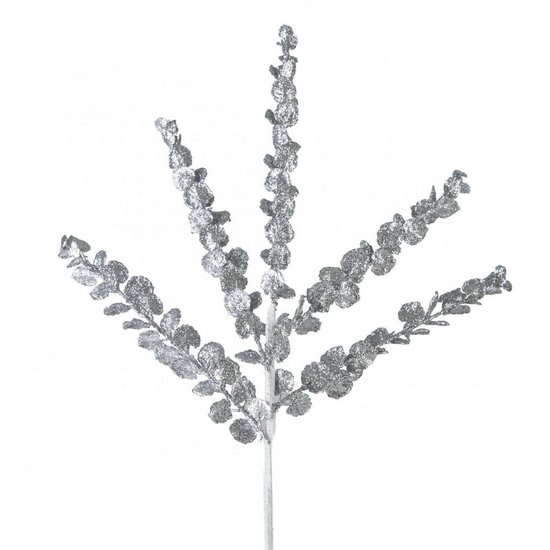 Srebrna gałązka dekoracyjna z drobnymi listkami  68 cm Eurofirany - 68 cm - srebrny
