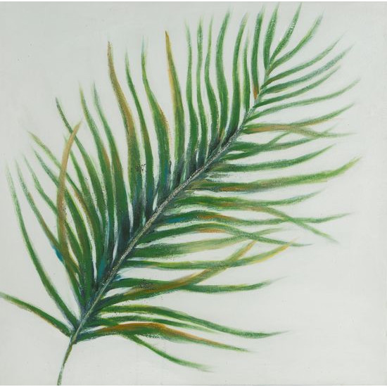 Obraz PALMLEAF kremowo-zielony ręcznie malowany na płótnie Eurofirany - 60 x 60 cm - kremowy