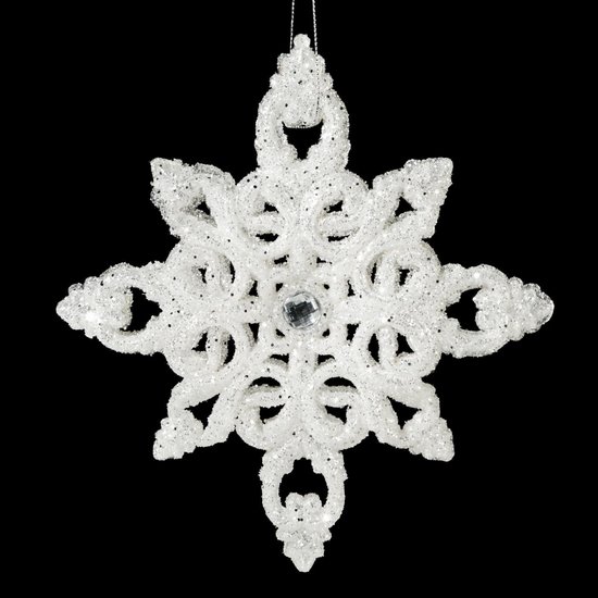 Biała zawieszka na choinkę ażurowy płatek śniegu z brokatem 19x18 cm Eurofirany - 19 x 18 cm - biały
