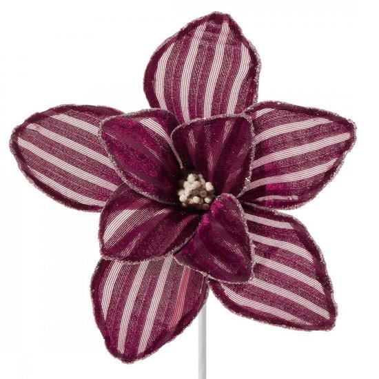 Bordowy dekoracyjny kwiat z welwetu w paski 24 cm Eurofirany - ∅ 24 cm - bordowy