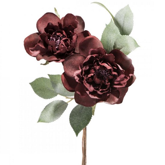Kamelia bordowa gałązka sztuczne kwiaty na gałązce 43 cm Eurofirany - ∅ 11 x 44 cm - bordowy