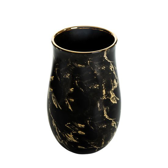 Wazon ceramiczny czarny KYLA 2 z efektem złotego marmurku 15x25 cm Eurofirany - ∅ 15 x 25 cm - czarny