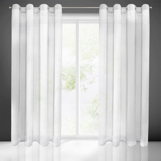 Dekoracja okienna MADIE z etaminy z pasem kryształków Eurofirany - 140 x 250 cm - biały