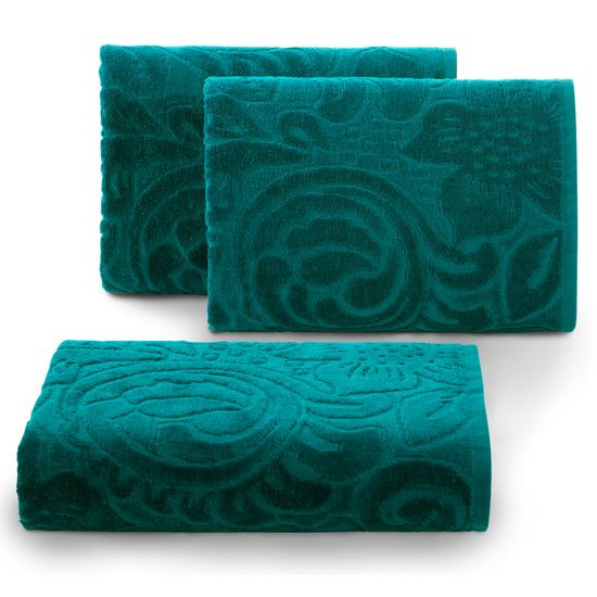 KALINA welewtowy ręcznik kąpielowy z żakardowym wzorem Eurofirany - 50 x 90 cm - turkusowy