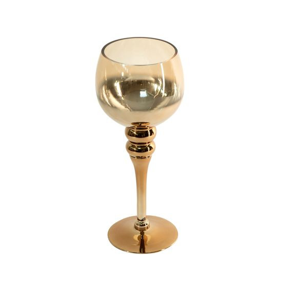 Świecznik dekoracyjny CLOE złoty w kształcie kielicha ze szkła artystycznego Eurofirany - ∅ 12 x 30 cm - złoty