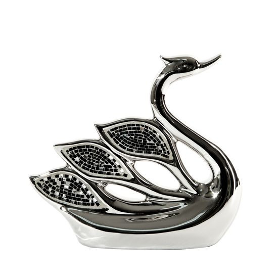 Figurka ceramiczna srebrna AURORA w kształcie łabędzia 26x7x25 cm Eurofirany - 26 x 7 x 25 cm - srebrny