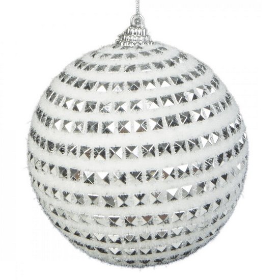 Biała bombka ze srebrnymi cekinami średnica 10 cm Eurofirany - ∅ 10 cm - srebrny