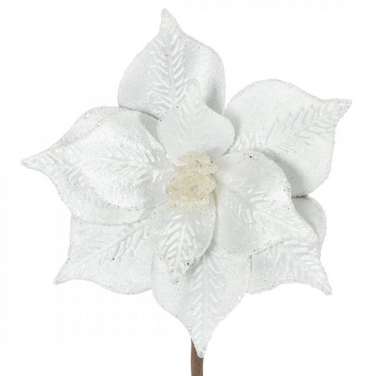 Biała welwetowa gwiazda betlejemska z brokatem na choinkę 20 cm Eurofirany - 20 cm - biały