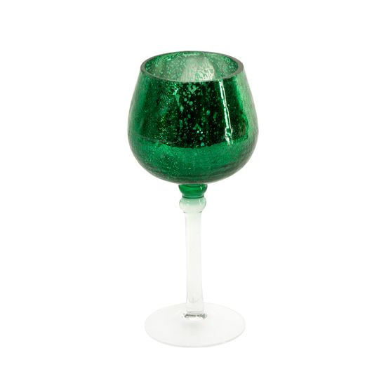 Świecznik dekoracyjny VERRE zielony w kształcie kielicha ze szkła artystycznego Eurofirany - ∅ 9 x 20 cm - biały