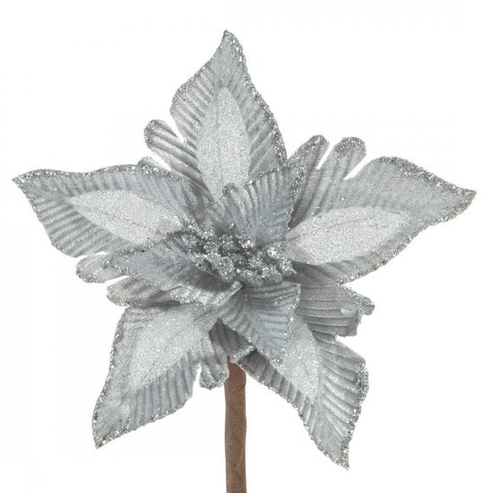 Srebrna gwiazda betlejemska z wytłaczanego welwetu na choinkę 20 cm Eurofirany - 20 cm - srebrny