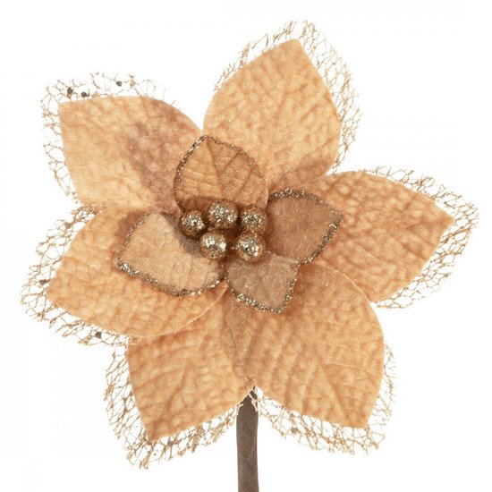 Szampański kwiat na choinkę z welwetu zdobiony siateczką 16 cm Eurofirany - 16 cm - złoty