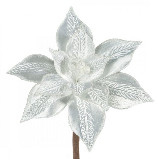 Srebrny kwiat dekoracyjny na choinkę z wytłaczanego welwetu 25 cm Eurofirany - 20 cm - srebrny