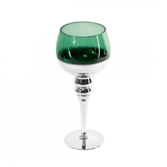 Świecznik dekoracyjny CLOE zielony w kształcie kielicha ze szkła artystycznego Eurofirany - ∅ 12 x 30 cm - biały