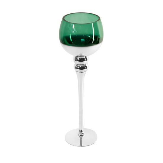 Świecznik dekoracyjny CLOE zielony w kształcie kielicha ze szkła artystycznego Eurofirany - ∅ 12 x 40 cm - biały