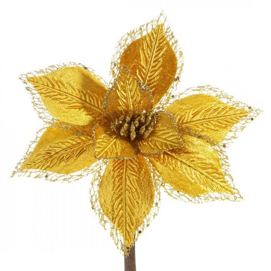 Złoty kwiat dekoracyjny z siateczką na choinkę  20 cm Eurofirany - 20 cm - złoty