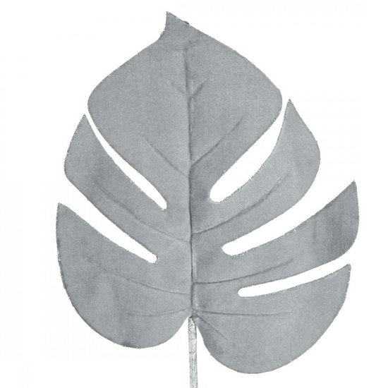 Szara gałązka dekoracyjna na choinkę liść monstery z welwetu 20x16 cm Eurofirany - 20 x 16 cm - stalowy