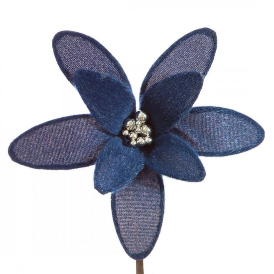 Granatowy kwiat dekoracyjny ze srebrnym środkiem na choinkę 25 cm Eurofirany - 20 cm - granatowy