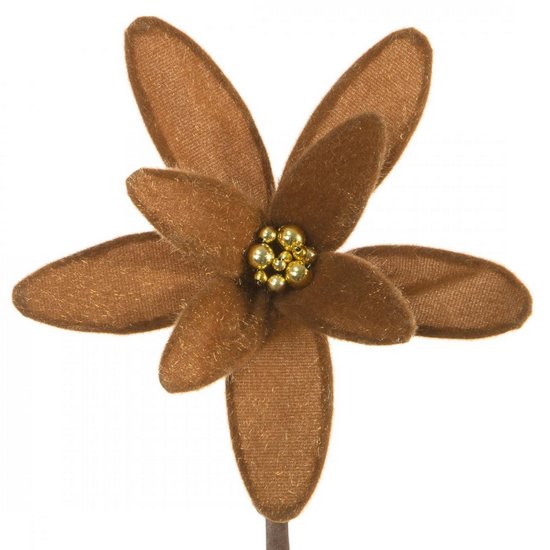 Beżowy kwiat dekoracyjny ze złotym środkiem na choinkę 25 cm Eurofirany - 20 cm - beżowy