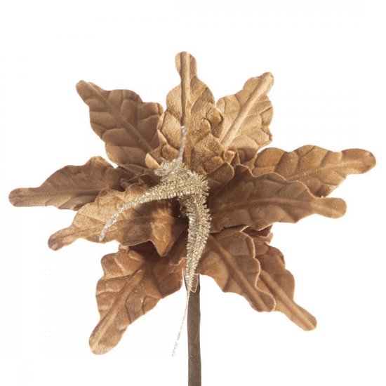 Miodowy kwiat dekoracyjny z brokatem na choinkę 25 cm Eurofirany - 25 cm - złoty