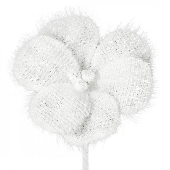 Biały kwiat dekoracyjny na choinkę z puszystego materiału 15 cm Eurofirany - 15 cm - biały