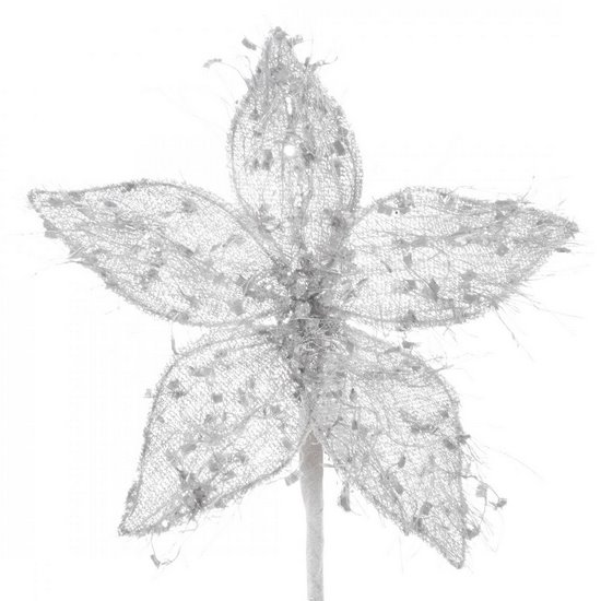 Srebrny kwiat dekoracyjny z drobnymi włoskami na choinkę 20 cm Eurofirany - 20 cm - srebrny