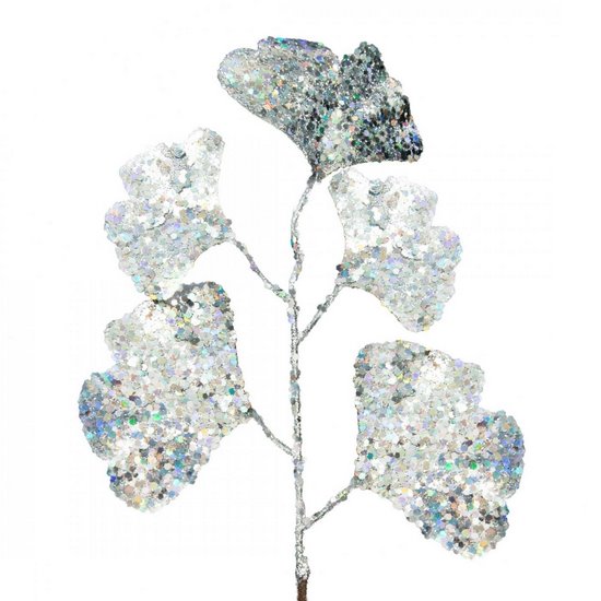 Srebrna gałązka dekoracyjna miłorząb 20 cm Eurofirany - 20 cm - srebrny