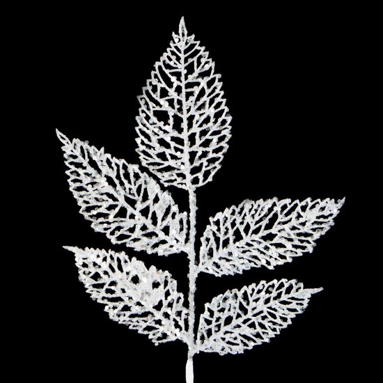 Biała gałązka dekoracyjna  z ażurowymi listkami 25 cm Eurofirany - 25 cm - biały