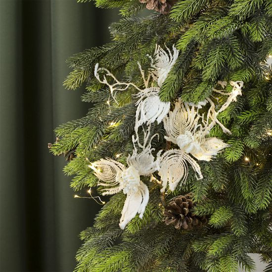 Biała GAŁĄZKA DEKORACYJNA z oszronionymi kwiatami 35 cm - 35 cm - biały
