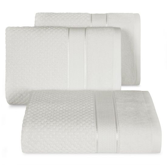 Ręcznik JESSI wytłaczany w kratkę z welwetową bordiurą Eurofirany - 50 x 90 cm - biały