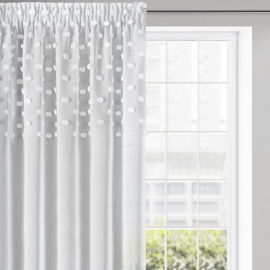 Dekoracja okienna STELLA biała z naszywanymi kropkami  taśma Design91 - 140 x 270 cm - biały