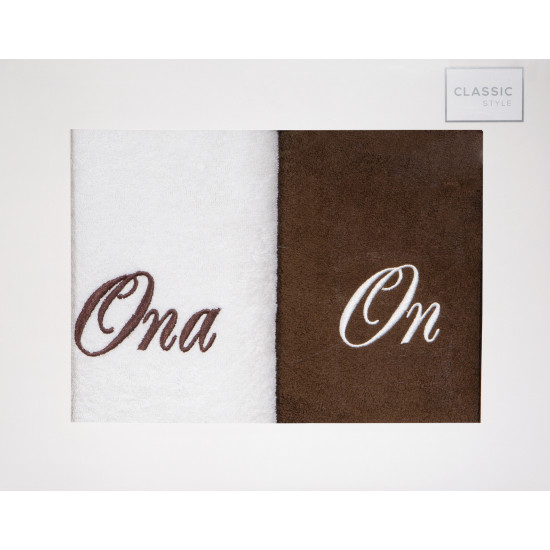 Komplet ręczników z haftem ONA I ON Eurofirany - 47 x 37 x 7 cm - kremowy
