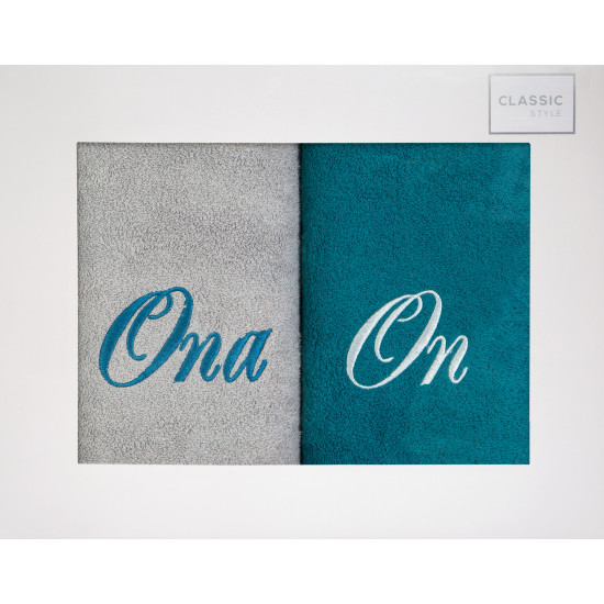 Komplet ręczników z haftem ONA I ON Eurofirany - 46 x 36 x 7 cm - popielaty