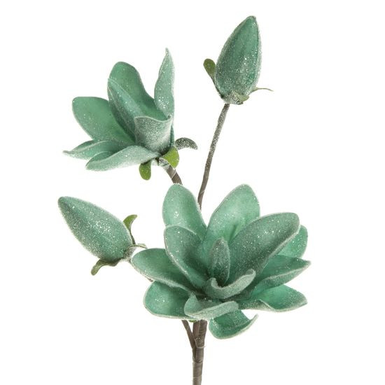 Magnolia gałązka dekoracyjna turkusowe sztuczne kwiaty z pianki 59 cm Eurofirany - ∅ 17 x 59 cm - turkusowy