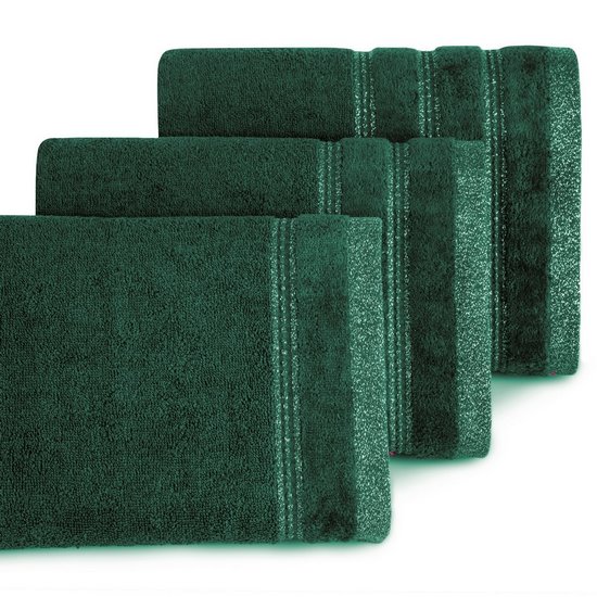 Ręcznik GLORY 1 z bordiurą z dodatkiem lśniącej nici Eurofirany - 70 x 140 cm - butelkowy zielony