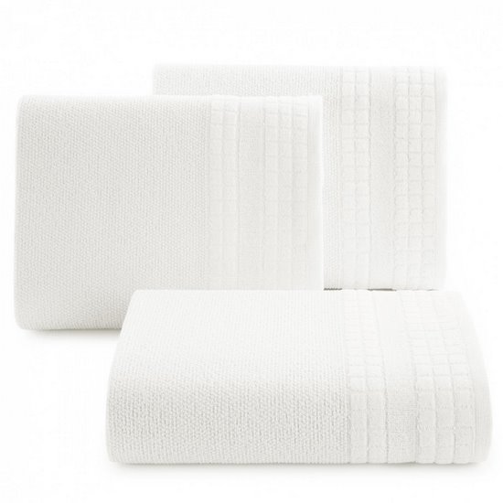 Ręcznik kąpielowy CUBA z welwetową bordiurą w kwadraty Eurofirany - 50 x 90 cm - biały