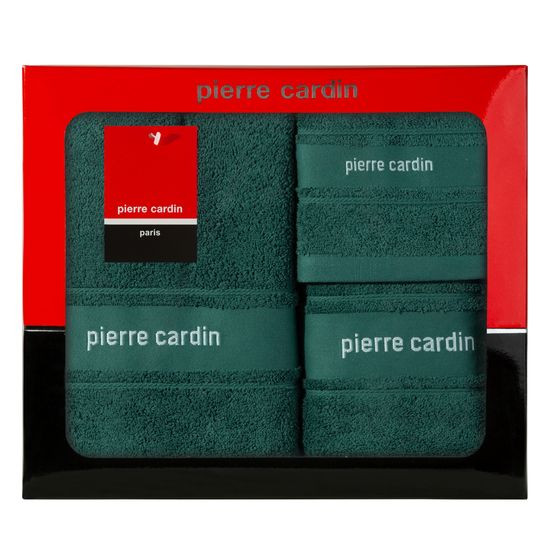 NEL komplet 3 turkusowych ręczników kąpielowych w ozdobnym pudełku PIERRE CARDIN - 40 x 34 x 9 cm - ciemnoturkusowy