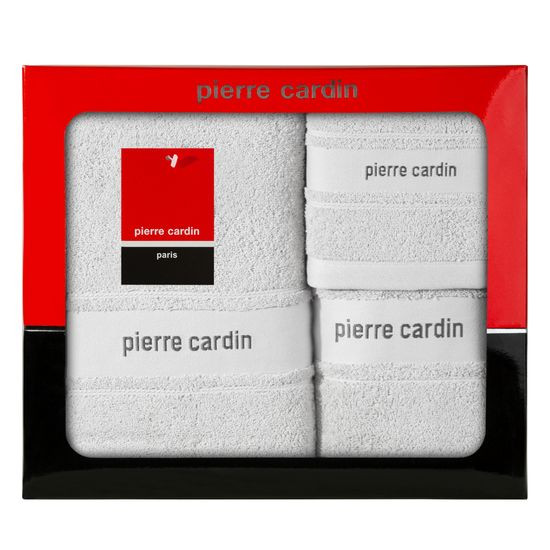 Komplet 3 srebrnych ręczników kąpielowych NEL w ozdobnym pudełku PIERRE CARDIN - 40 x 34 x 9 cm - srebrny