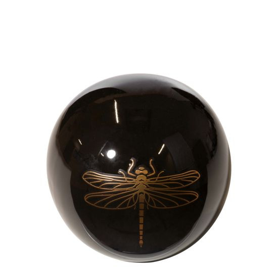 Figurka dekoracyjna LORI czarna kula ze złotą ważką Eurofirany - ∅ 9 x 9 cm - czarny