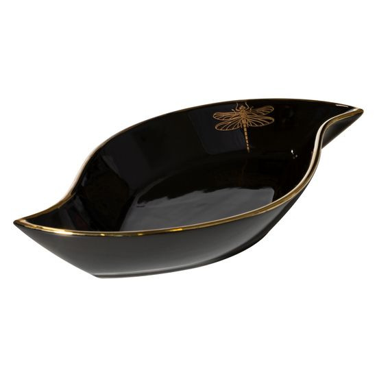 Patera dekoracyjna LORI czarna łódka ze złotą ważką Eurofirany - 31 x 17 x 5 cm - czarny