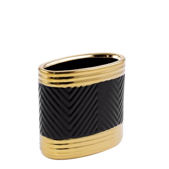 Elif czarny wazon ceramiczny ze złotym akcentem 14x8x15 cm  EUROFIRANY - 14 x 8 x 15 cm - czarny