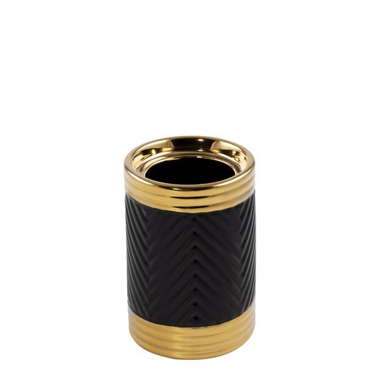 Świecznik dekoracyjny ELIF czarny ze złotym zdobieniem Eurofirany - ∅ 11 x 23 cm - czarny