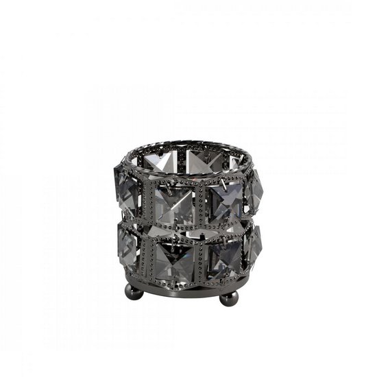 Świecznik dekoracyjny HANA 3 czarny z kryształkami Eurofirany - ∅ 10 x 9 cm - czarny