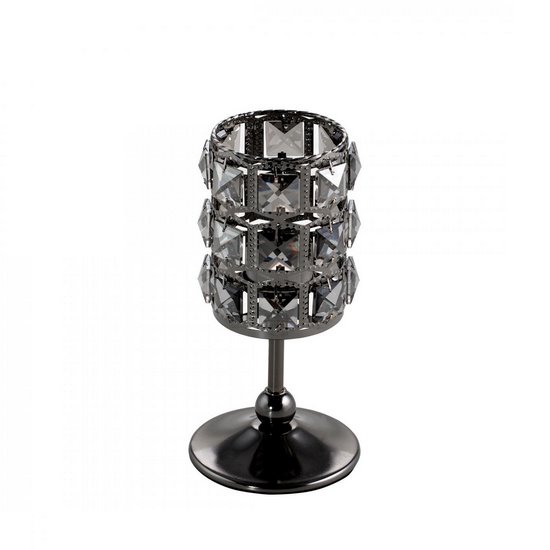 Świecznik dekoracyjny HANA 3 czarny z kryształkami na metalowej nóżce Eurofirany - ∅ 10 x 20 cm - czarny
