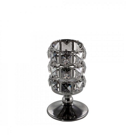 Świecznik dekoracyjny HANA 3 czarny na metalowej nodze z kryształkami Eurofirany - ∅ 10 x 18 cm - czarny