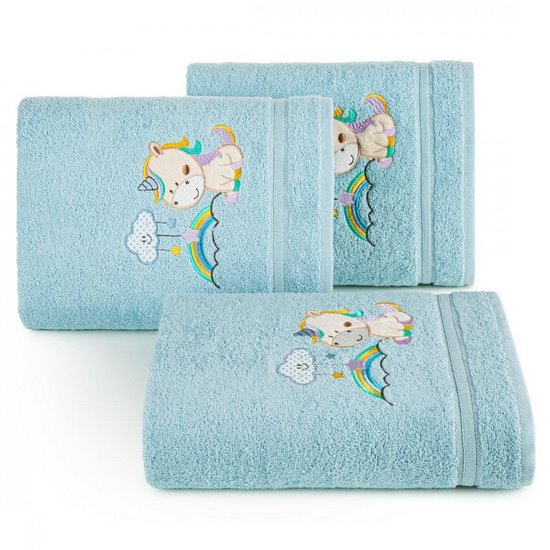 BABY 34 bawełniany ręcznik dziecięcy z kapturkiem i motywem jednorożca Eurofirany - 75 x 75 cm - niebieski