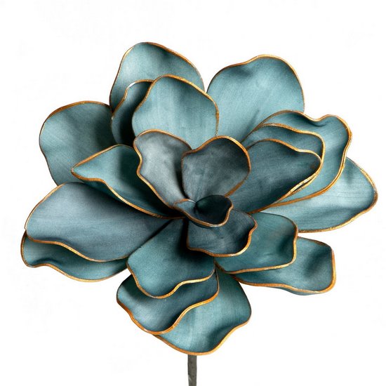 Sztuczny kwiat turkusowy FLORE 683 ze złotymi brzegami wykonany z pianki foamiran 60 cm Eurofirany - ∅ 27 x 60 cm - niebieski